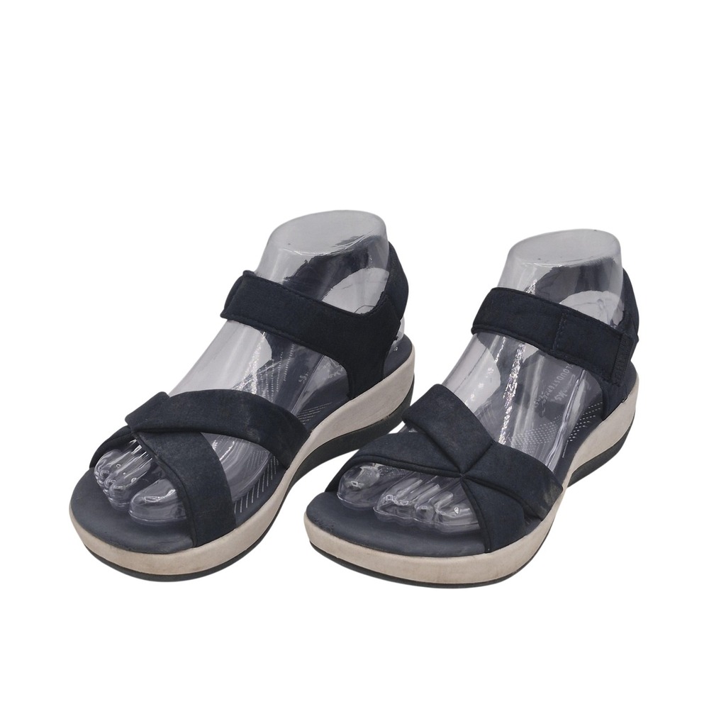 Clarks Cloudsteppers Sandals Womens Size 6 Blue Strappy Hook & Loop Wedge 28504 - Picture 1 of 13
